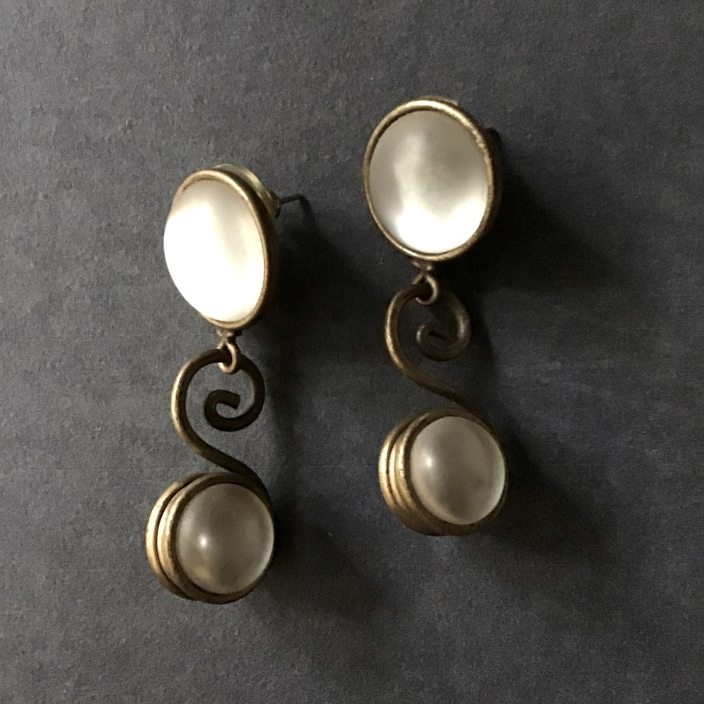 Brass-tone Metal with Glass Dangle Earrings